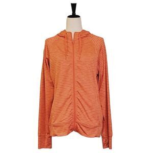 Jockey Tangerine Striped Zip Ruched Workout Athletic Hoodie Size L